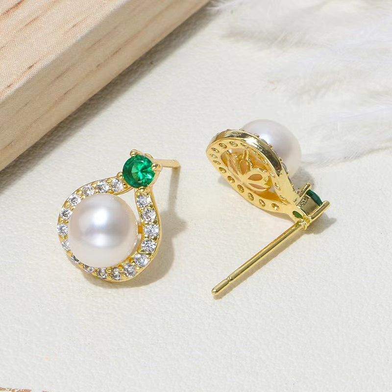 Boucles d'oreilles Zircon vert perle d'eau douce