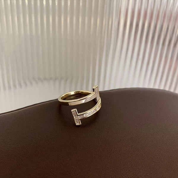 Ensemble de Bagues ajustable 2pcs T Zircon Nacre 
