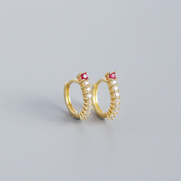 Boucles d'oreilles créoles en argent 925 clair avec zircon fuchsia