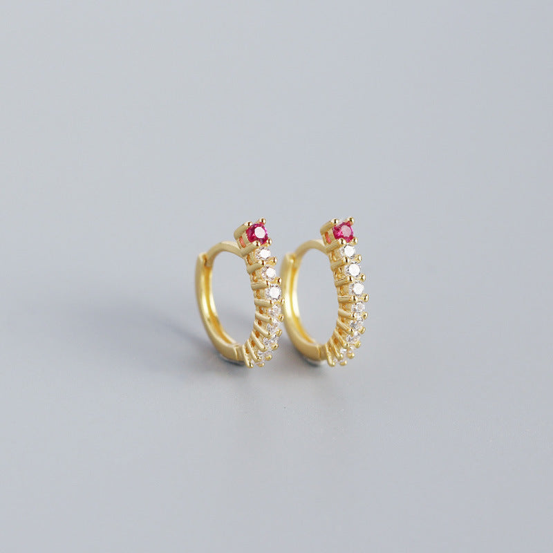 Boucles d'oreilles créoles en argent 925 clair avec zircon fuchsia
