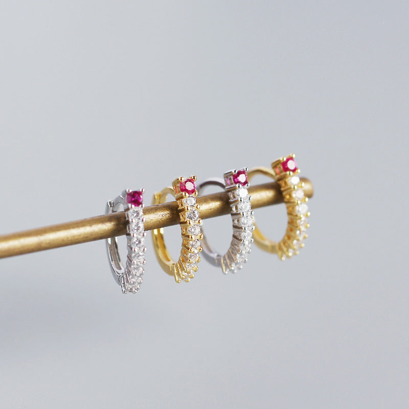 Boucles d'oreilles créoles en argent 925 clair avec zircon fuchsia