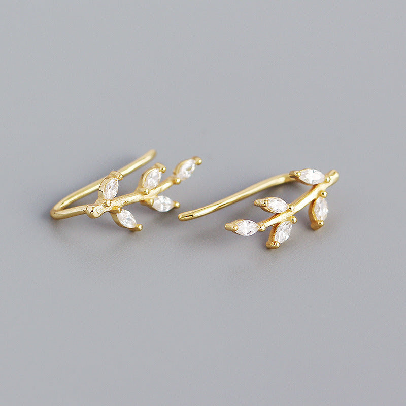 Boucle d'Oreille Crochet Feuilles Zircon Argent 925