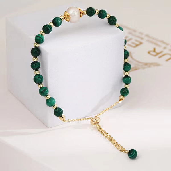 Bracelet réglable en malachite verte