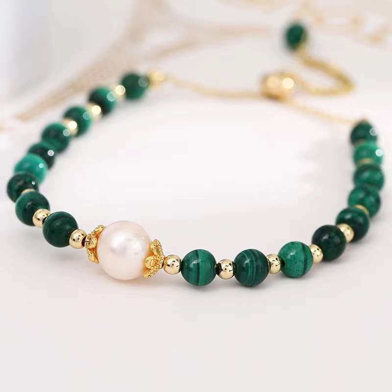 Bracelet réglable en malachite verte