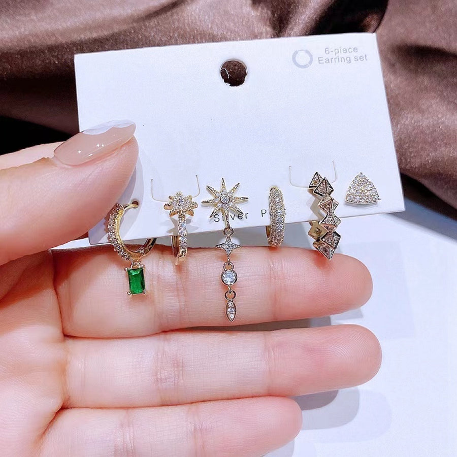 Ensemble de 6 créoles de clous d'oreilles Star Spikes