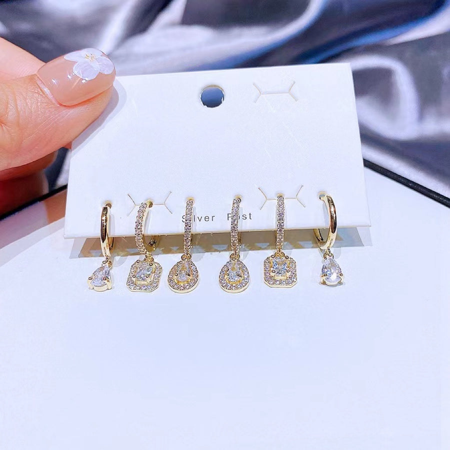 Ensemble de 6  Boucles D'oreilles Zircon en  Teardrop Et Créoles Rectangle 