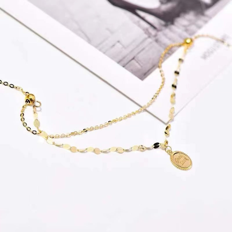 Bracelet de cheville bonne chance double couche en argent 925