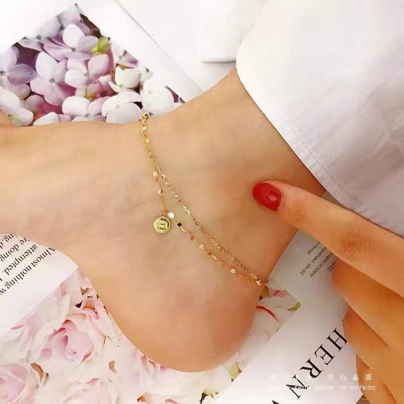 Bracelet de cheville bonne chance double couche en argent 925