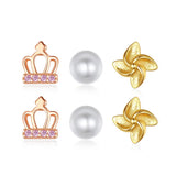 Ensemble de boucles d'oreilles 6pcs 925 Silver Tiara Pearl Pinwheel