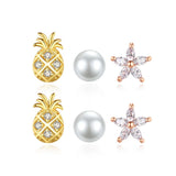 Ensemble de boucles d'oreilles 6pcs 925 Silver Tiara Pearl Pinwheel