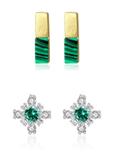 Ensemble de 2 boucles d'oreilles en argent 925 en pierre de  malachite fleur