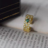 Bague ajustable dentelle émeraude en argent 925
