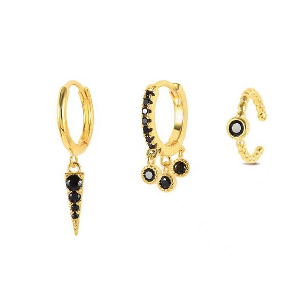 Ensemble de boucles d'oreilles 3 pièces noir