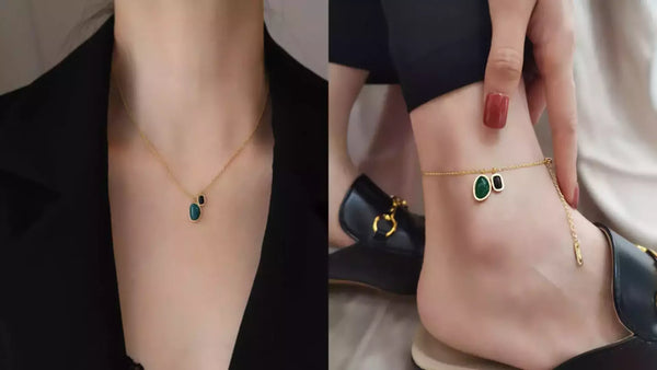 Ensemble collier et bracelet de cheville en acier inoxydable