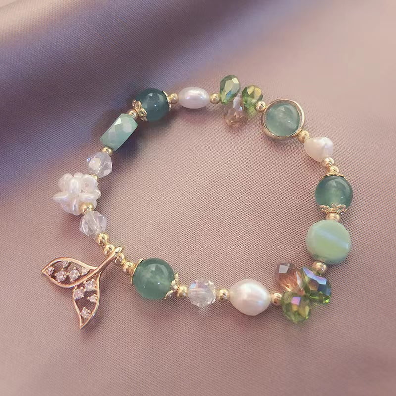 Bracelet sirène en agate verte perle d'eau douce