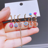 Candy Love Ensemble de 6 Boucles d'Oreilles Fleur Zircon et Chaîne