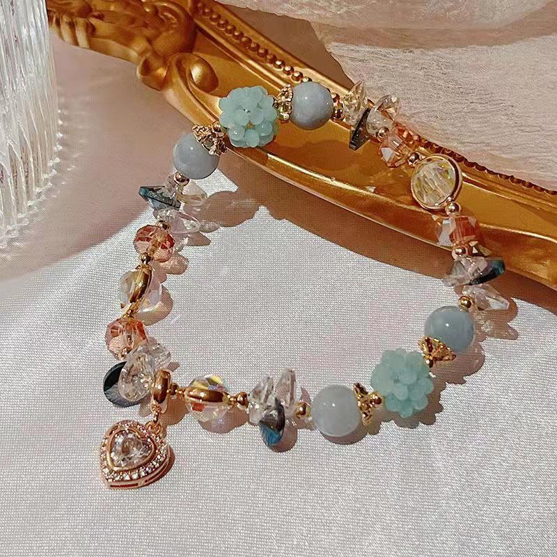 Bracelet coeur cristal aigue-marine