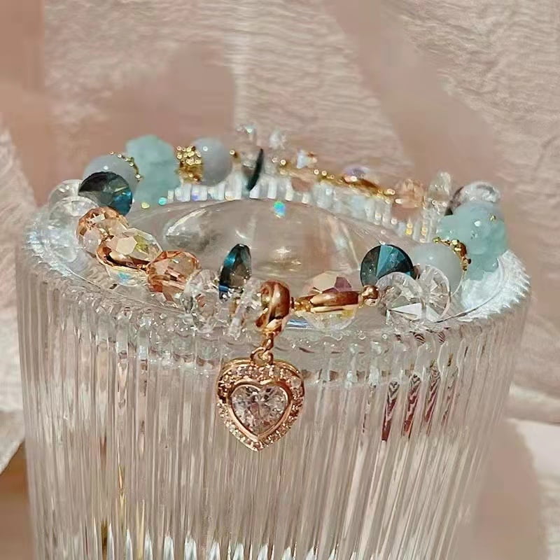 Bracelet coeur cristal aigue-marine