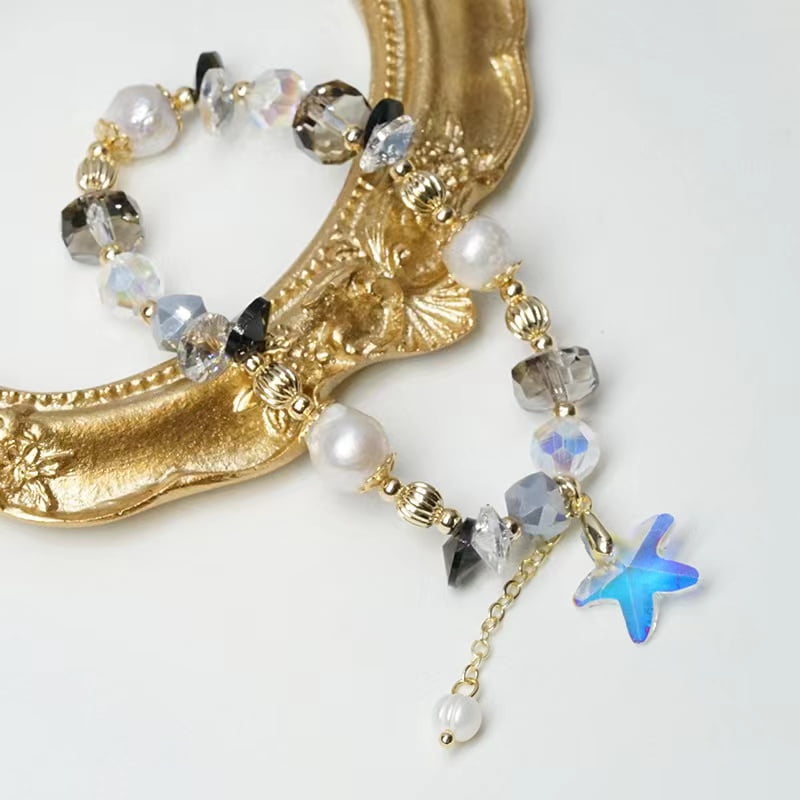 Bracelet étoile de mer en cristal tchèque avec perles d'eau douce