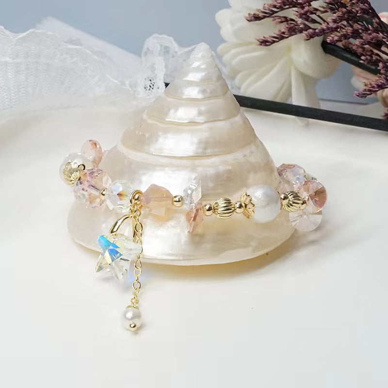Bracelet étoile de mer en cristal tchèque avec perles d'eau douce