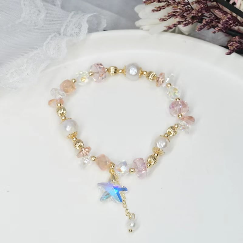 Bracelet étoile de mer en cristal tchèque avec perles d'eau douce