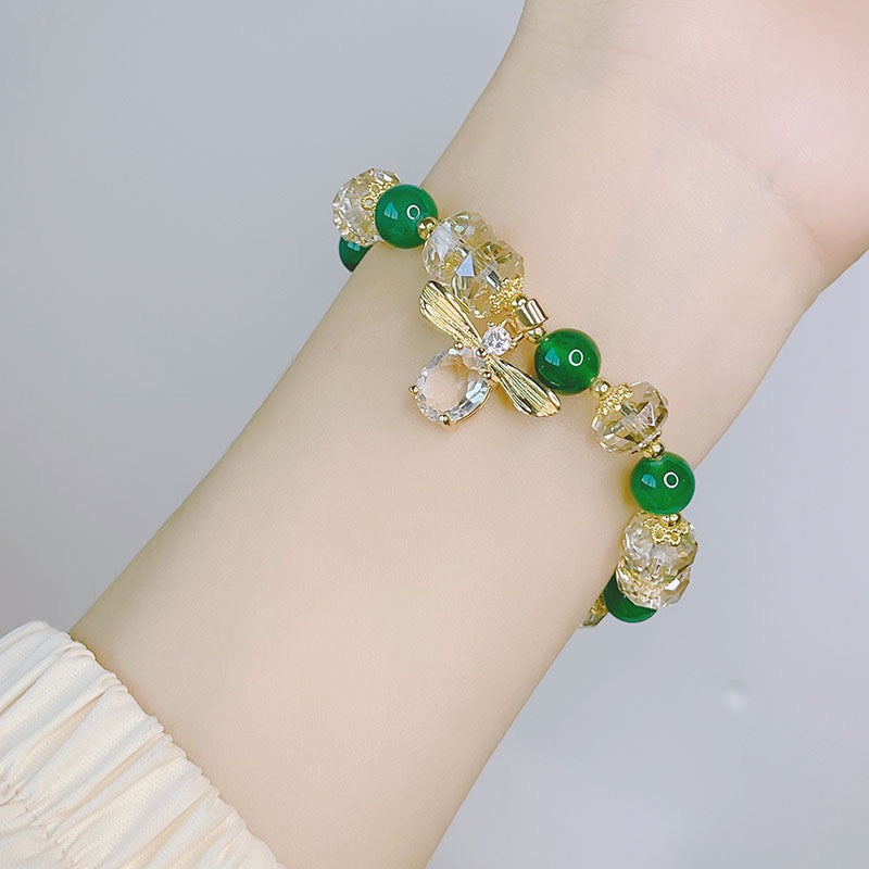🐝💚 Bracelet Abeille – Cristal Tchèque & Agate Verte