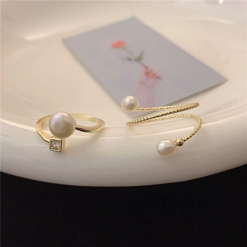 Ensemble de bagues ajustables en perles d'eau douce