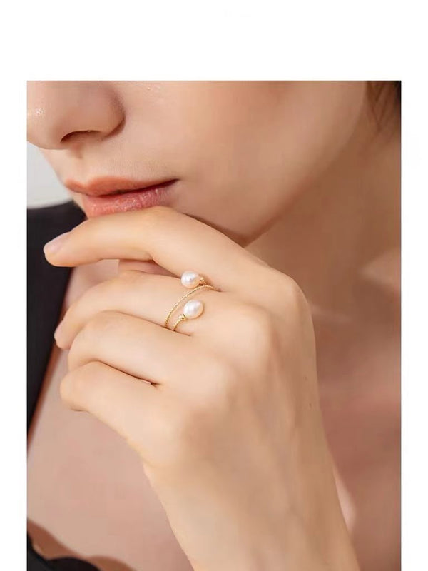 Ensemble de bagues ajustables en perles d'eau douce