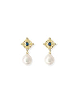 Boucle d'oreille perle baroque zircon bleu roi.