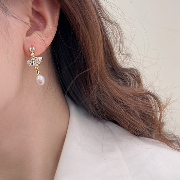 Boucle d'Oreille Perle d'Eau Douce Rose Zircon
