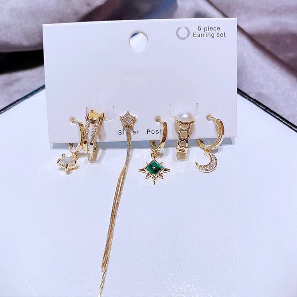 Ensemble de boucles d'oreilles lune et étoile 6 pièces