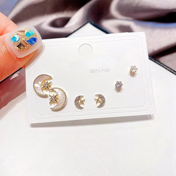 6pcs boucles d'oreilles lune faites de Nacre,
