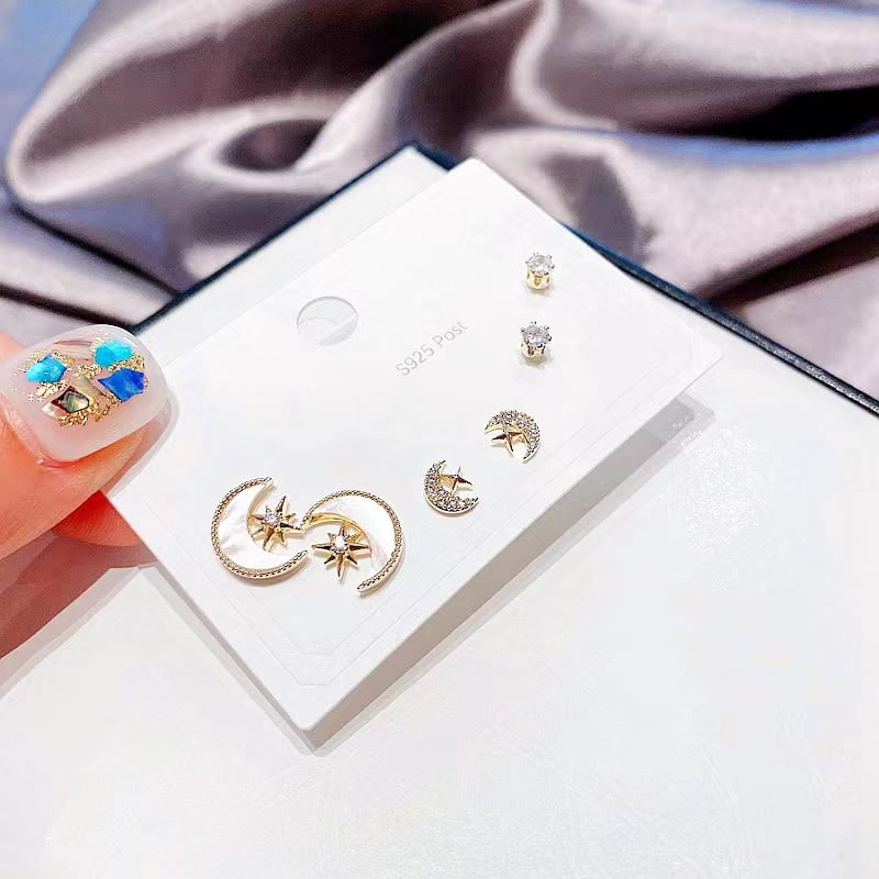 6pcs boucles d'oreilles lune faites de Nacre,