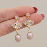 Boucle d'Oreille Perle d'Eau Douce Rose Zircon