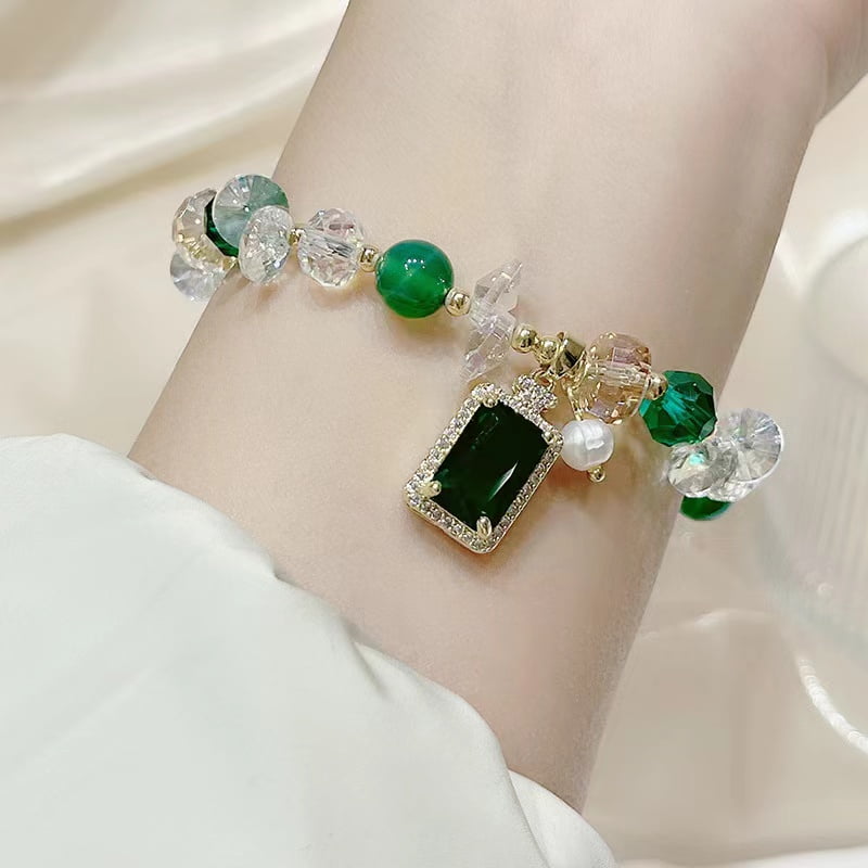 Bracelet en cristal tchèque Agate verte et améthyste