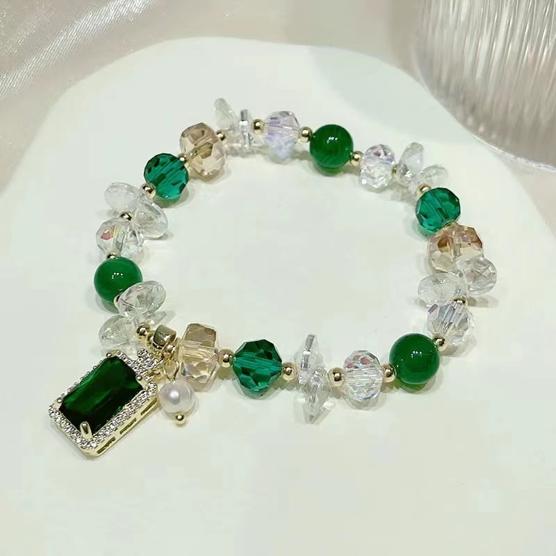 Bracelet en cristal tchèque Agate verte et améthyste