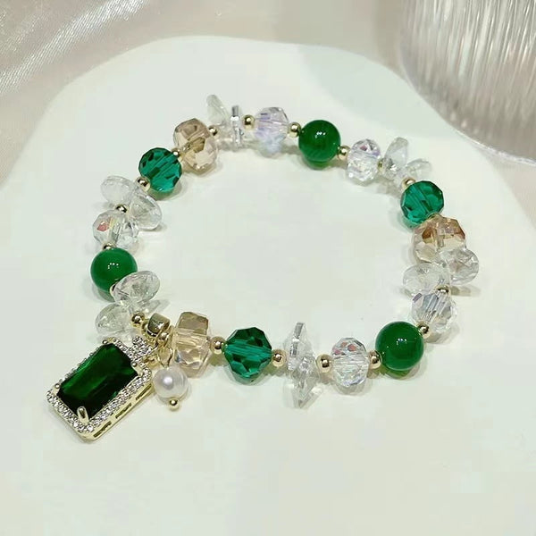 Bracelet en cristal tchèque Agate verte et améthyste