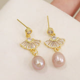Boucle d'Oreille Perle d'Eau Douce Rose Zircon
