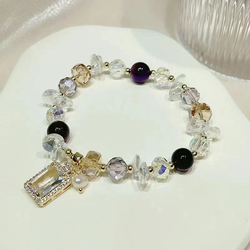 Bracelet en cristal tchèque Agate verte et améthyste