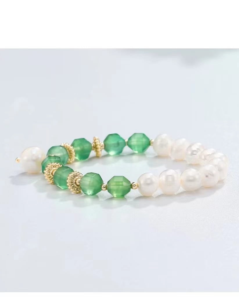 Bracelet Perle D'eau Douce Agate Verte