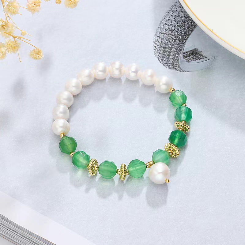 Bracelet Perle D'eau Douce Agate Verte