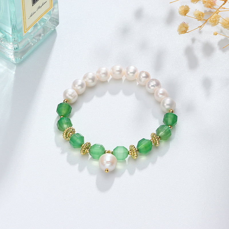 Bracelet Perle D'eau Douce Agate Verte