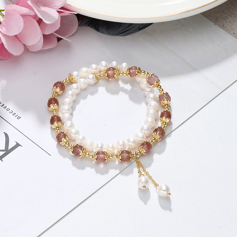 Bracelet long Quartz fraise