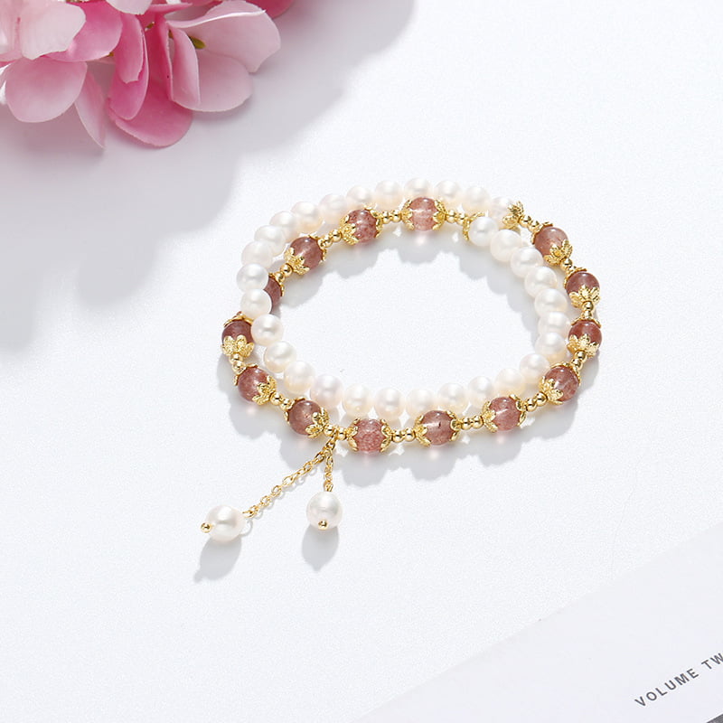 Bracelet long Quartz fraise