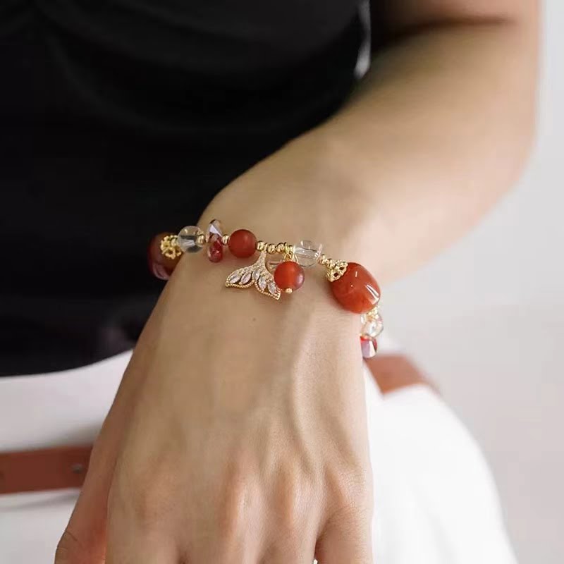 Bracelet sirène en agate rouge naturelle