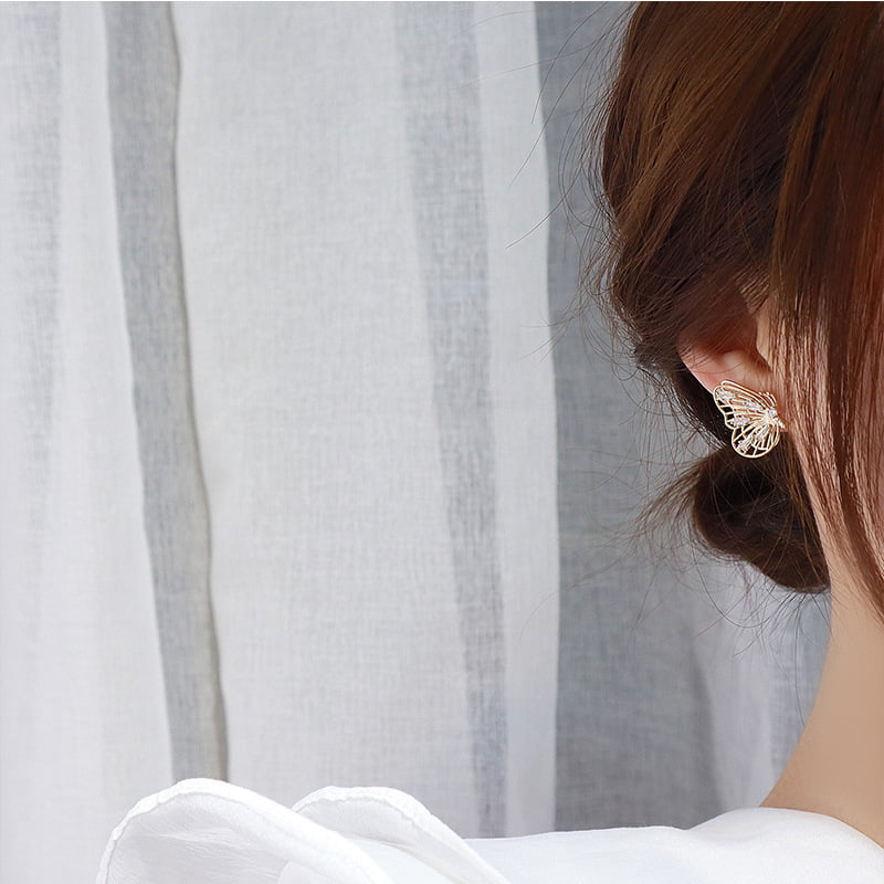 Clous d'oreilles papillon scintillants en argent 925 