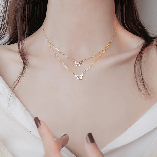 Collier papillon double couche en argent 925