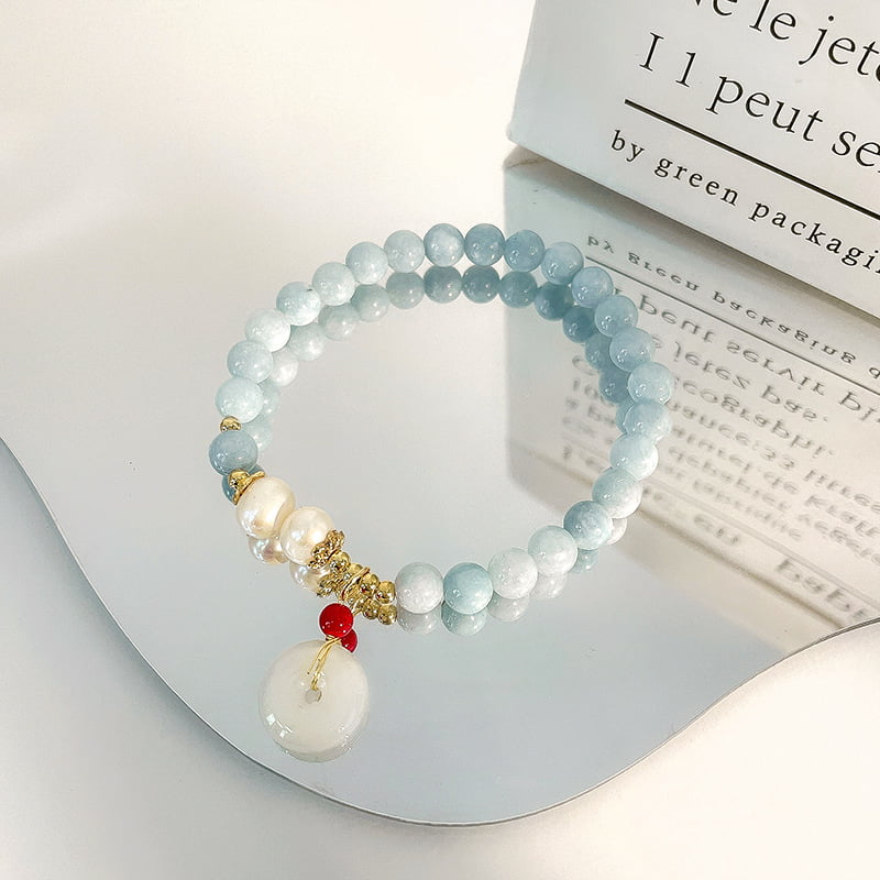 Bracelet aigue-marine perle et jade