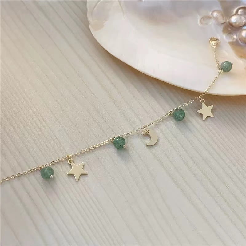 Ensemble de bracelets lune et étoile en quartz fraise 