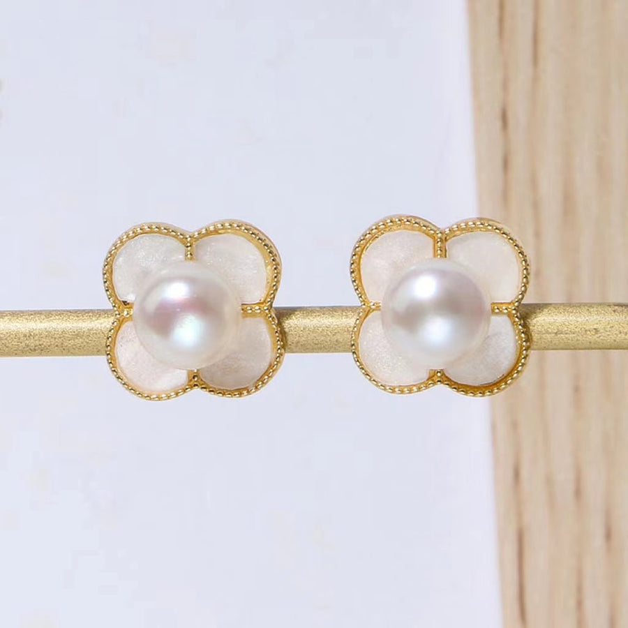 Boucle d'Oreille Trèfle en Nacre